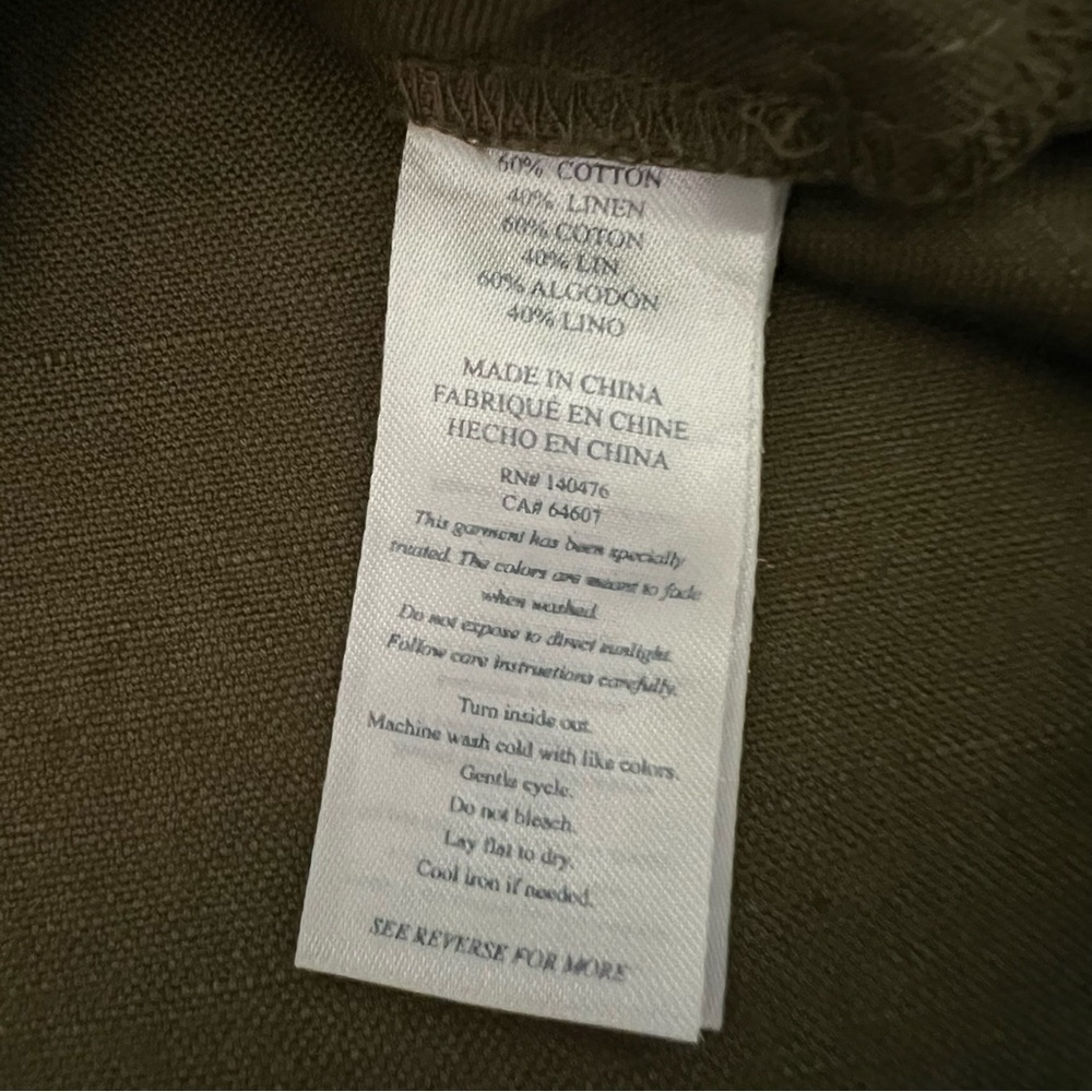 Faherty Linen Blend Palos Verdes Shirt Dress Olive Green Utility Coastal SZ L - Picture 12 of 16